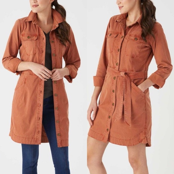 DULUTH TRADING CO Shop Square Button Down Jacket Dress in Rust Size Small - Picture 1 of 12